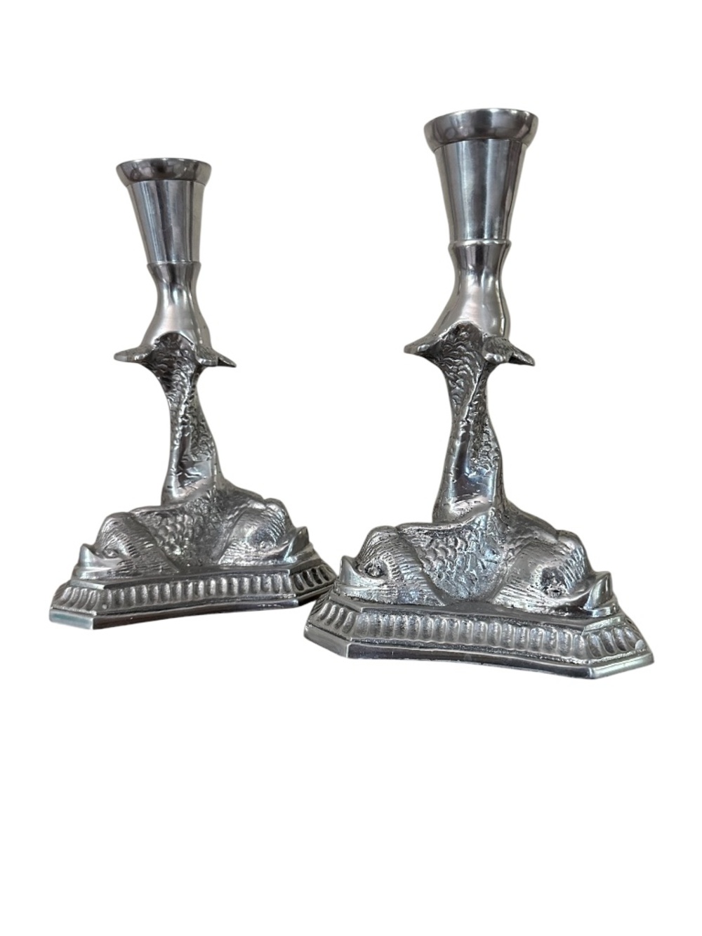 Mottahedeh Dolphin/Koi/Serpent Silver Candlestick Holder Set/Pair